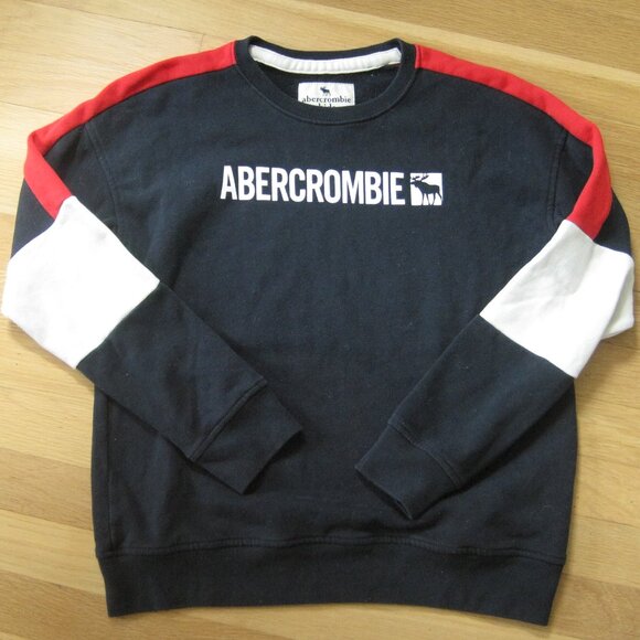 Abercrombie Kids Boys 11/12 Navy Crewneck Sweatshirt Long Sleeve Cotton Blend - Picture 1 of 7